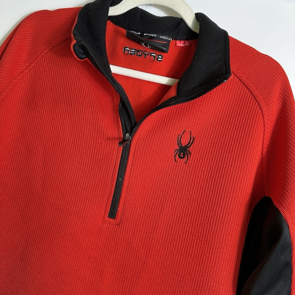 Spyder Core Sweater Quarter Zip Fleece Pullover Red Black Mens Size XL - Picture 1 of 8